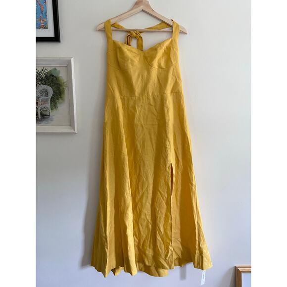 REFORMATION Tala Linen Sunflower Yellow Midi Dress Size 12 NEW - Picture 5 of 12